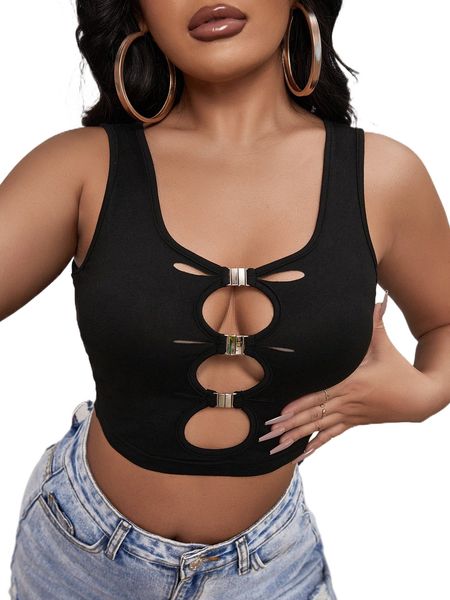 sxy cut out buckled detail crop tank 92pj#, White 
sxy cut out buckled detail crop tank 92pj#, White