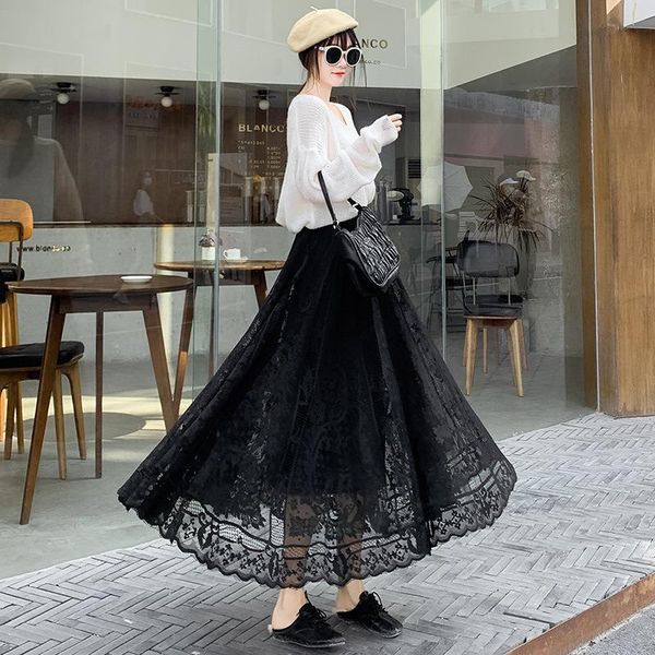 spring and summer fairy temperament hollow texture lace skirt high waist thin medium length a-shaped large, Black
spring and summer fairy temperament hollow texture lace skirt high waist thin medium length a-shaped large, Black