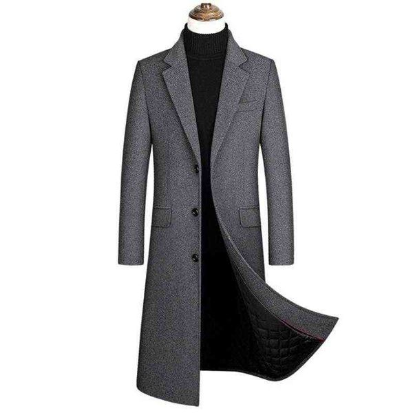 men wool coat autumn winter long trench business casual thick woolen overcoat windproof jacket men's & blends t220810, Black 
men wool coat autumn winter long trench business casual thick woolen overcoat windproof jacket men's & blends t220810, Black