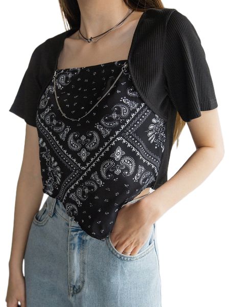 dazy paisley print hanky hem crop tee t09t#, White
dazy paisley print hanky hem crop tee t09t#, White