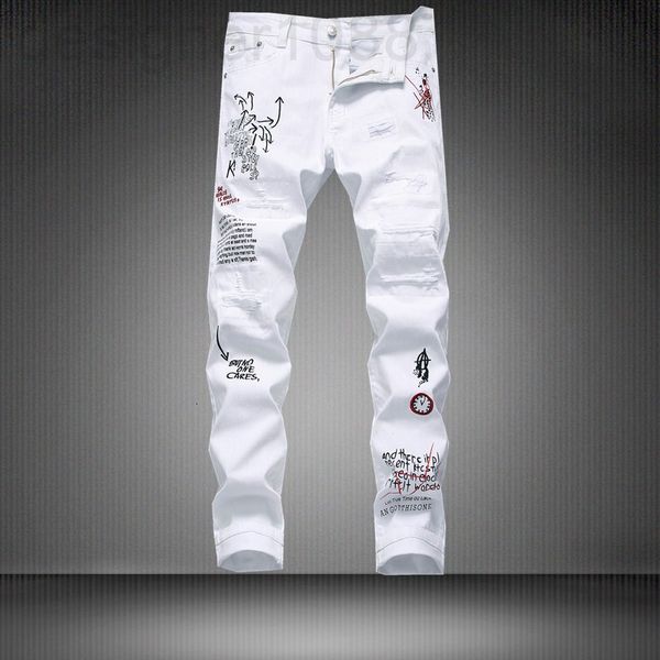 men's jeans designer trendy casual pants men's elastic printing embroidered white hole patch dj style trendy pants youth sz3f, Blue
men's jeans designer trendy casual pants men's elastic printing embroidered white hole patch dj style trendy pants youth sz3f, Blue