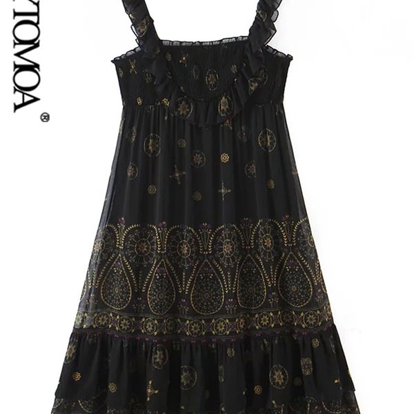 women fashion totem print ruffled chiffon midi dress vintage backless with lining straps female dresses vestidos mujer 220526, Black;gray
women fashion totem print ruffled chiffon midi dress vintage backless with lining straps female dresses vestidos mujer 220526, Black;gray