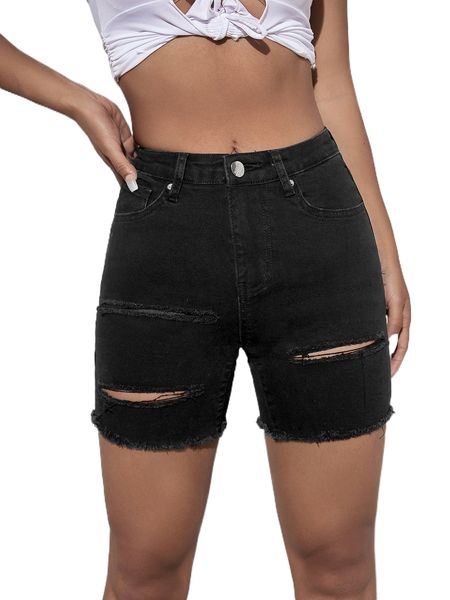 ripped detail straight leg denim shorts w9sb#, White;black
ripped detail straight leg denim shorts w9sb#, White;black