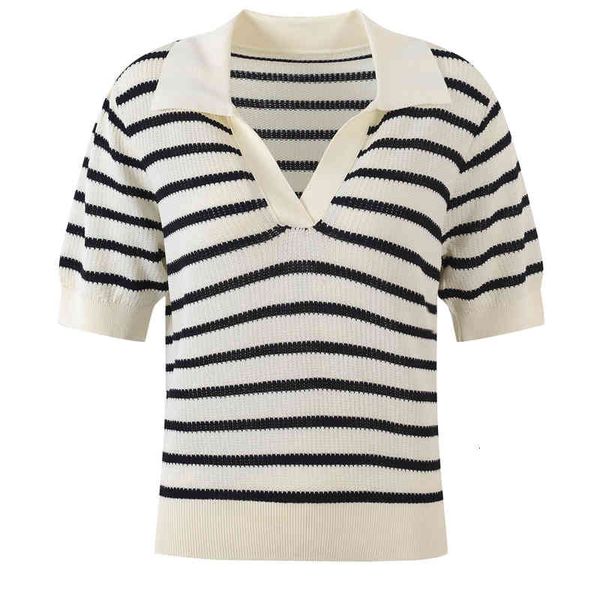 women's sweaters summer french black and white striped polo shirt v-neck ice silk sweater fashionable qf7j, White;black
women's sweaters summer french black and white striped polo shirt v-neck ice silk sweater fashionable qf7j, White;black