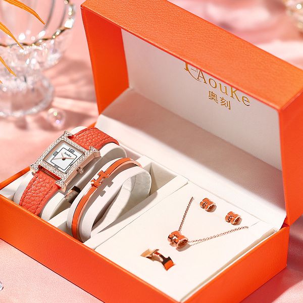 women's hand explosion h-shape women's 3-piece gift box orange girl watch, Slivery;golden 
women's hand explosion h-shape women's 3-piece gift box orange girl watch, Slivery;golden
