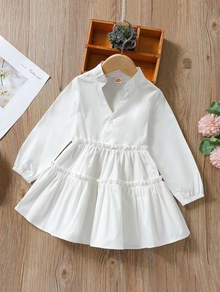 toddler girls bishop sleeve layered hem blouse she, White;black 
toddler girls bishop sleeve layered hem blouse she, White;black