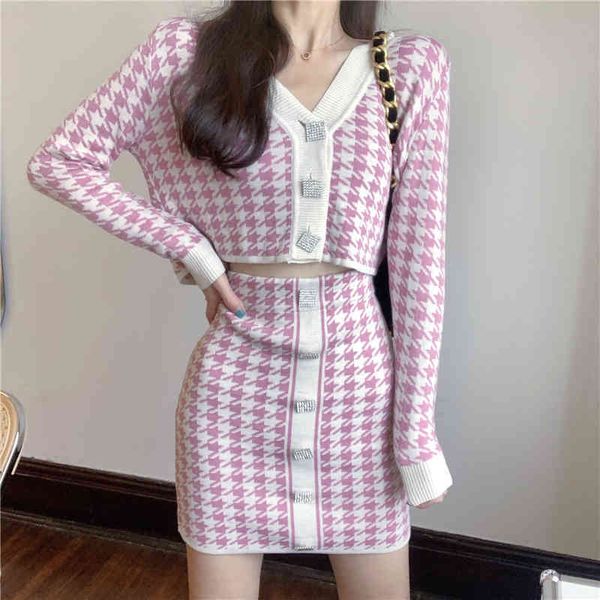 fashion suit women pink houndstooth vneck knitted longsleeved cardigan high waist skirt twopiece 210525, White
fashion suit women pink houndstooth vneck knitted longsleeved cardigan high waist skirt twopiece 210525, White