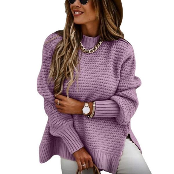 women autumn winter mock neck side split hem long puff sleeve sweater pullover, White;black
women autumn winter mock neck side split hem long puff sleeve sweater pullover, White;black