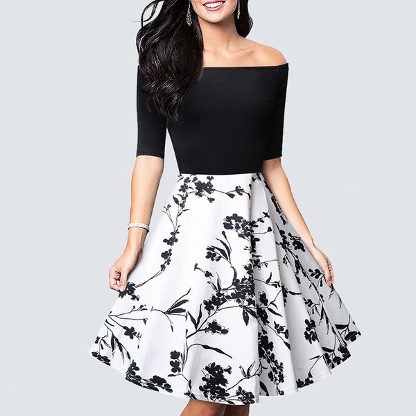 women ladylike charming dress off shoulder floral print swing a-line prom skater 1ha061, Black;gray
women ladylike charming dress off shoulder floral print swing a-line prom skater 1ha061, Black;gray