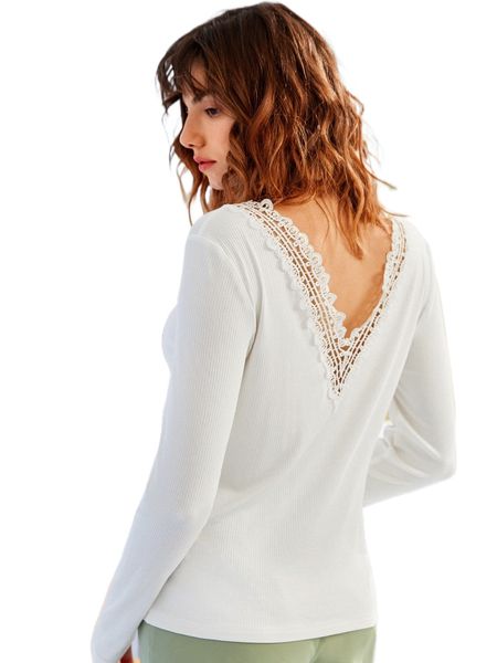 guipure lace trim rib knit v52r#, White