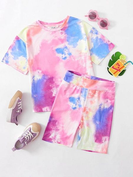 girls tie dye tee and biker shorts set she, White