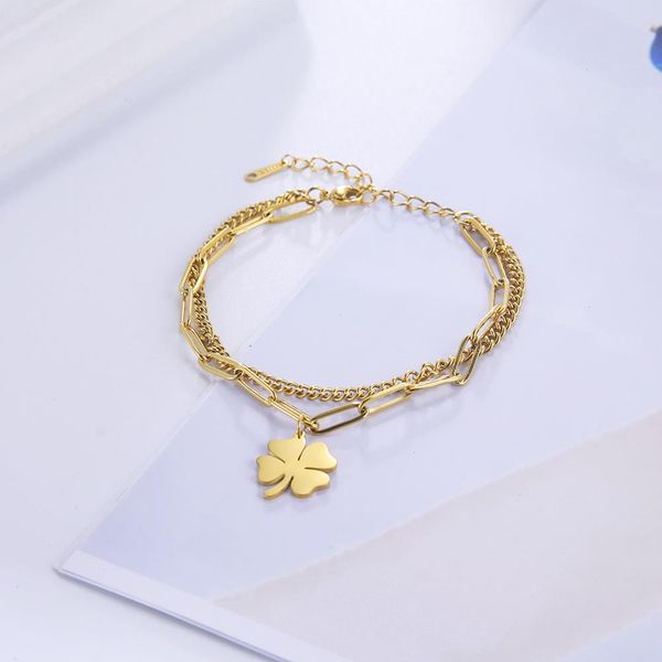 gold color four-leaf strand clover double layers bracelets for women stainless, Black
gold color four-leaf strand clover double layers bracelets for women stainless, Black