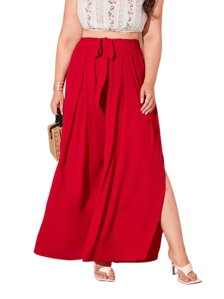 women's plus size pants split hem tie front wide leg pants u5pp#, Black 
women's plus size pants split hem tie front wide leg pants u5pp#, Black