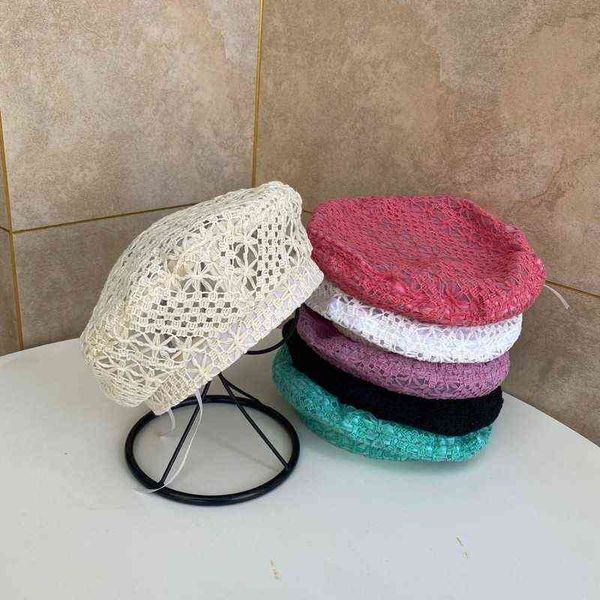 2021 new women handmade crochet beret solid color hollow sweet flowers woven ladies casual retro casual painter hat j220722, Blue;gray
2021 new women handmade crochet beret solid color hollow sweet flowers woven ladies casual retro casual painter hat j220722, Blue;gray
