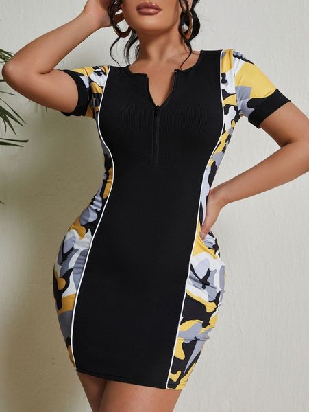 sxy camo print contrast piping quarter zipper bodycon dress z9fz#, Black;gray
sxy camo print contrast piping quarter zipper bodycon dress z9fz#, Black;gray