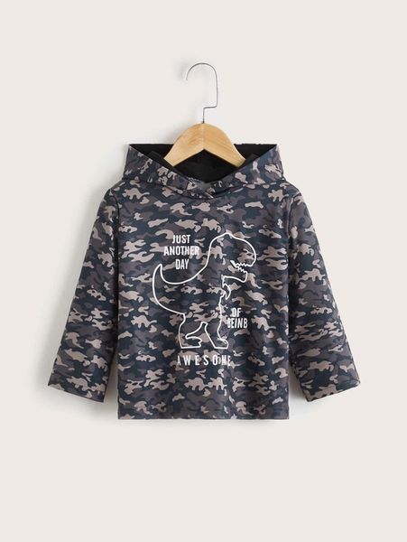 toddler boys dinosaur and camo print hoodie she, Black
