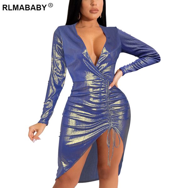 deep v neck long sleeve drawstring folds mini bodycon dress fashion shiny club party solid package hip women short dress, Black;gray
deep v neck long sleeve drawstring folds mini bodycon dress fashion shiny club party solid package hip women short dress, Black;gray