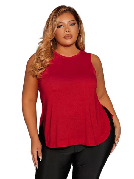 sxy plus curved hem tank u4hl#, Black