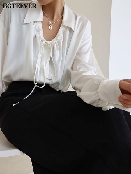 stylish chic lapel women lace-up satin blouses 2022 spring fashion full sleeve loose single-breasted female shirts, White
stylish chic lapel women lace-up satin blouses 2022 spring fashion full sleeve loose single-breasted female shirts, White