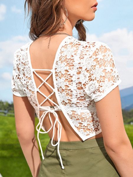 lace up back guipure lace cover up without bra v1wy#, White;black 
lace up back guipure lace cover up without bra v1wy#, White;black