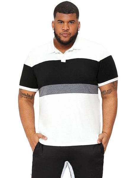 extended sizes men colorblock half button polo shirt t07d#, White;black
extended sizes men colorblock half button polo shirt t07d#, White;black
