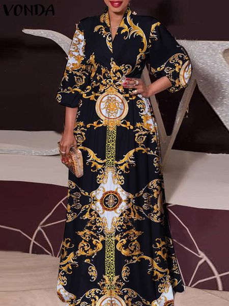 summer women long dress 3 4 sleeve vintage print pleated maxi sundress bohemian vestido v neck party robe, Black;gray
summer women long dress 3 4 sleeve vintage print pleated maxi sundress bohemian vestido v neck party robe, Black;gray