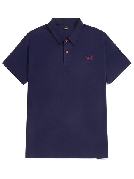 men antler embroidered polo shirt q1fl#, White;black 
men antler embroidered polo shirt q1fl#, White;black