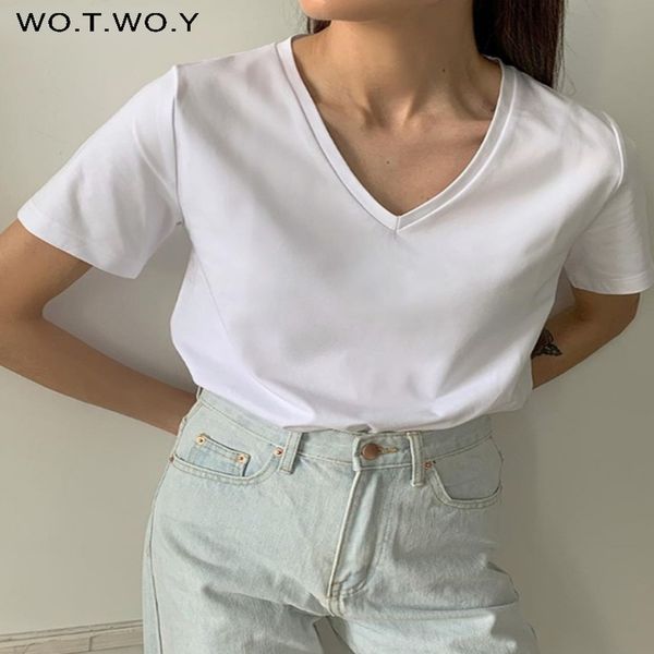 wotwoy summer casual solid vneck tshirt women knitted cotton basic short sleeve female soft white tee shirt harajuku 220520
wotwoy summer casual solid vneck tshirt women knitted cotton basic short sleeve female soft white tee shirt harajuku 220520