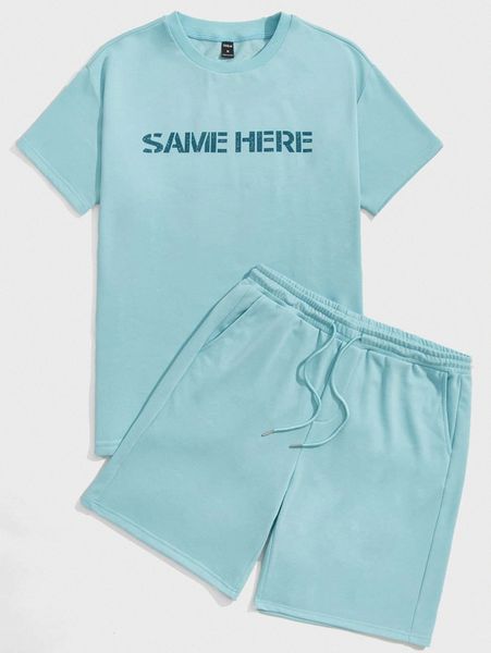 men letter graphic tee and track shorts set h6ak#, Gray