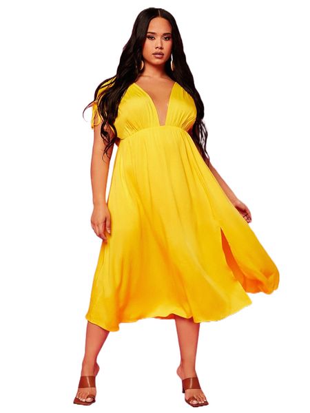 plus drawstring shoulder plunging neck split thigh dress z6yi#, Black
plus drawstring shoulder plunging neck split thigh dress z6yi#, Black