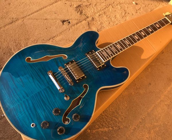 custom shop 335 blue double flame maple semi hollow body jazz electric guitar guitarra double f holes, rectangle inlay
custom shop 335 blue double flame maple semi hollow body jazz electric guitar guitarra double f holes, rectangle inlay