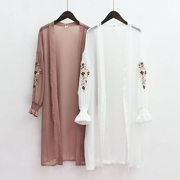summer kimono cardigan women floral embroidery chiffon blouse korean flare sleeve long shirt beach long blouse fashion design y200828, White
summer kimono cardigan women floral embroidery chiffon blouse korean flare sleeve long shirt beach long blouse fashion design y200828, White