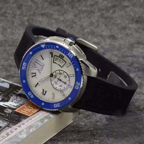 42mm male wristwatch quartz chronograph watch ceramic dial black blue rubber strap pin buckle, Slivery;brown
42mm male wristwatch quartz chronograph watch ceramic dial black blue rubber strap pin buckle, Slivery;brown