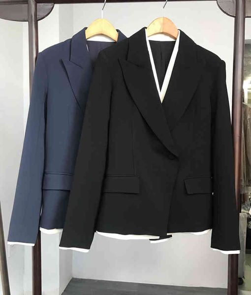 women's suits & blazers th poster style triacetacid vertical cut waist line double-layer fake two-piece color contrast slim theory suit, White;black
women's suits & blazers th poster style triacetacid vertical cut waist line double-layer fake two-piece color contrast slim theory suit, White;black