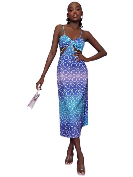 newness damask print ombre cut out shirred tie back cami dress y2ch#, Black;gray 
newness damask print ombre cut out shirred tie back cami dress y2ch#, Black;gray