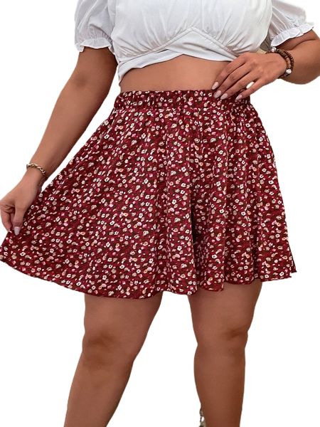 plus ditsy floral wide leg shorts u1cy#, Black