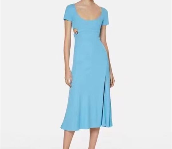 european station dress starfish button open waist low crew neck short sleeve split dress, White;black
european station dress starfish button open waist low crew neck short sleeve split dress, White;black