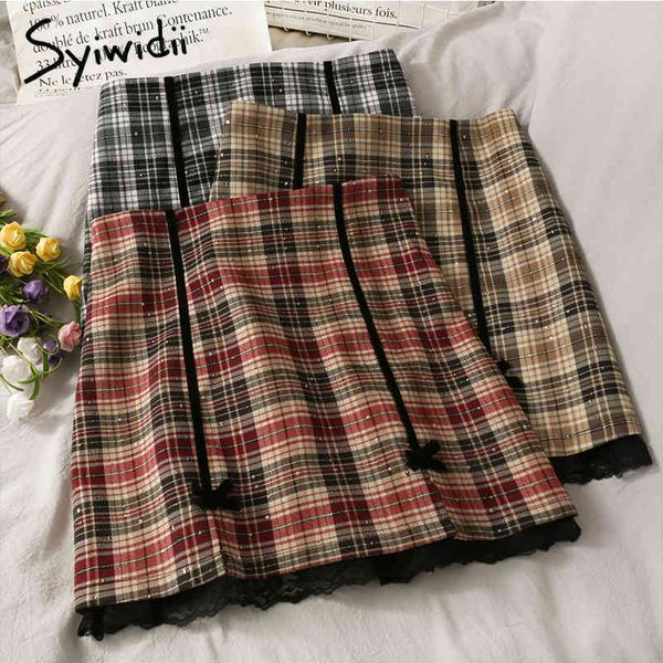 plaid bright silk skirt women high waist casual aline lace spliced spring summer korean fashion mini skirts 210415, Black
plaid bright silk skirt women high waist casual aline lace spliced spring summer korean fashion mini skirts 210415, Black