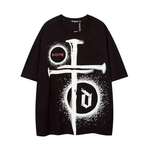 dark print round neck cotton shirt men's fashion brand loose short sleeve t-shirt, White;black
dark print round neck cotton shirt men's fashion brand loose short sleeve t-shirt, White;black