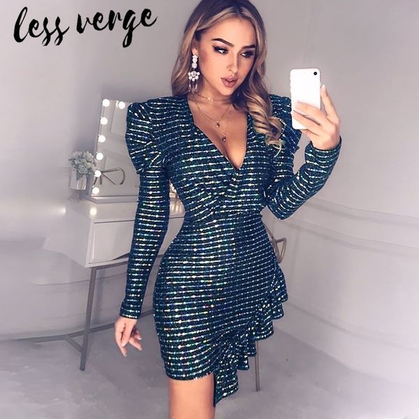 lesser version puff sleeve ruffle party sequin women glitter club short bodycon autumn winter black christmas dress y200102, White;black
lesser version puff sleeve ruffle party sequin women glitter club short bodycon autumn winter black christmas dress y200102, White;black