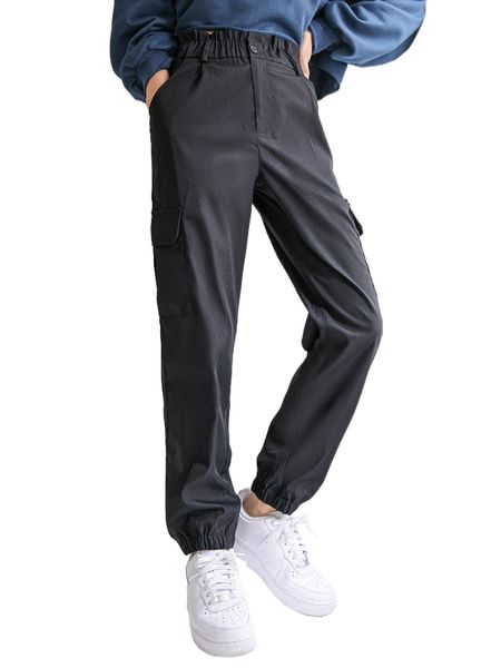 dazy paperbag waist slant pocket cargo pants 51e2#, Black;white 
dazy paperbag waist slant pocket cargo pants 51e2#, Black;white