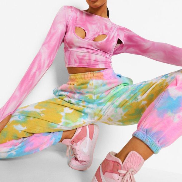 women's t-shirt spring tie-dye printed long-sleeved t-shirt base knit, White
women's t-shirt spring tie-dye printed long-sleeved t-shirt base knit, White