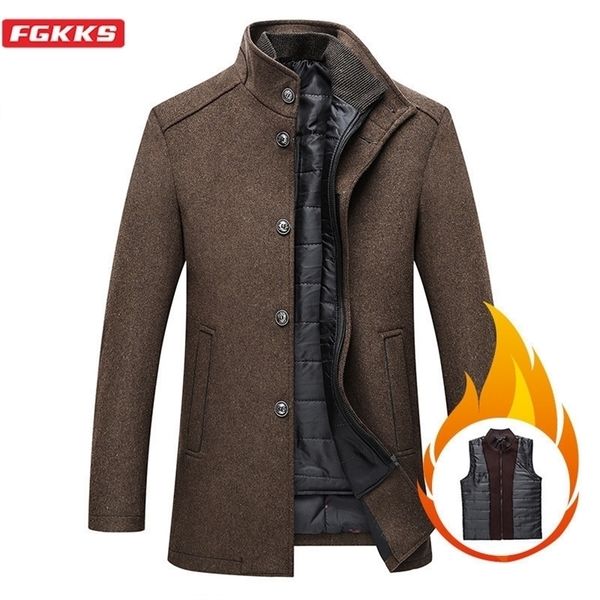 fgkks winter men wool blend coats casual brand men s luxurious thicken overcoat with vest single breasted wool coat male lj201110, Black
fgkks winter men wool blend coats casual brand men s luxurious thicken overcoat with vest single breasted wool coat male lj201110, Black