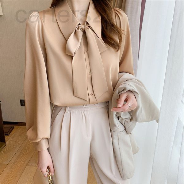 women's blouses & shirts designer 2022 milk camel lace up bow lantern sleeve satin long shirt high texture chic women wgb6, White
women's blouses & shirts designer 2022 milk camel lace up bow lantern sleeve satin long shirt high texture chic women wgb6, White