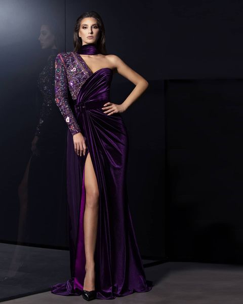 modest purple prom dresses one shoulder crystals evening dress custom made beaded side split high party gown with wrap royal, Black;red 
modest purple prom dresses one shoulder crystals evening dress custom made beaded side split high party gown with wrap royal, Black;red