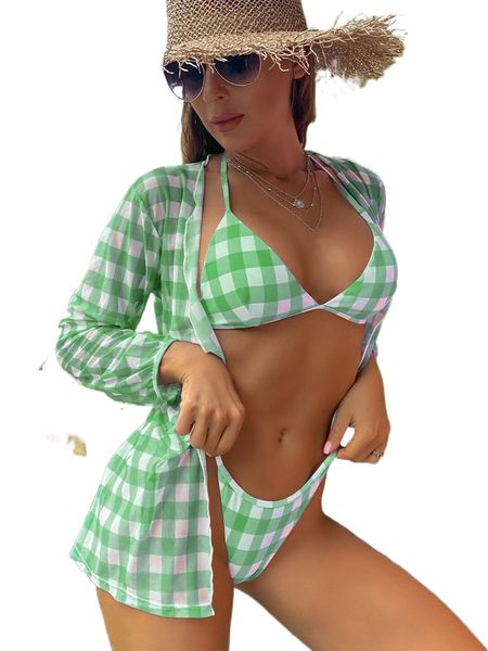 3pack plaid bikini swimsuit & kimono g35i#, White;black
3pack plaid bikini swimsuit & kimono g35i#, White;black