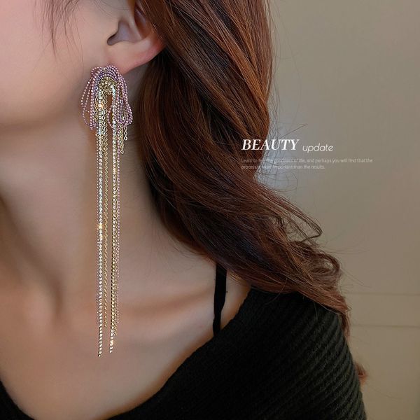 925 silver stud rhinestone-encrusted chain tassel earrings earrings european and american fashion long eardrop internet famous personalized, Golden
925 silver stud rhinestone-encrusted chain tassel earrings earrings european and american fashion long eardrop internet famous personalized, Golden