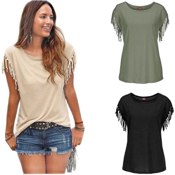 summer short sleeve tassel fashion t-shirt woman simple crew neck basic leisure ladies streetwear solid tees 220408, White
summer short sleeve tassel fashion t-shirt woman simple crew neck basic leisure ladies streetwear solid tees 220408, White
