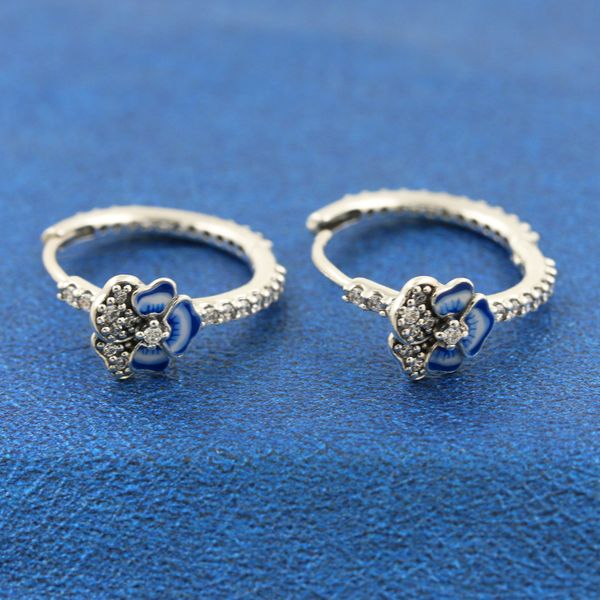 925 sterling silver blue pansy flower hoop earrings fits european pandora style jewelry fashion earrings, Golden;silver
925 sterling silver blue pansy flower hoop earrings fits european pandora style jewelry fashion earrings, Golden;silver