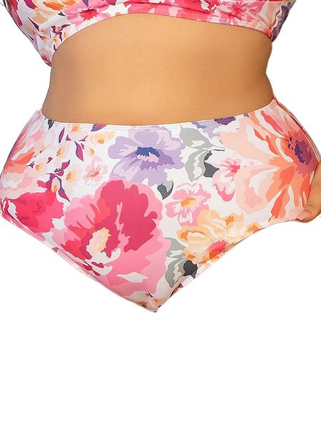 plus floral print high waist bikini bottom d4m6#, Black 
plus floral print high waist bikini bottom d4m6#, Black